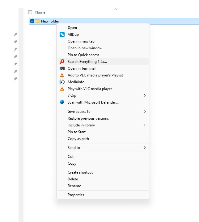 Right Click in File Manager